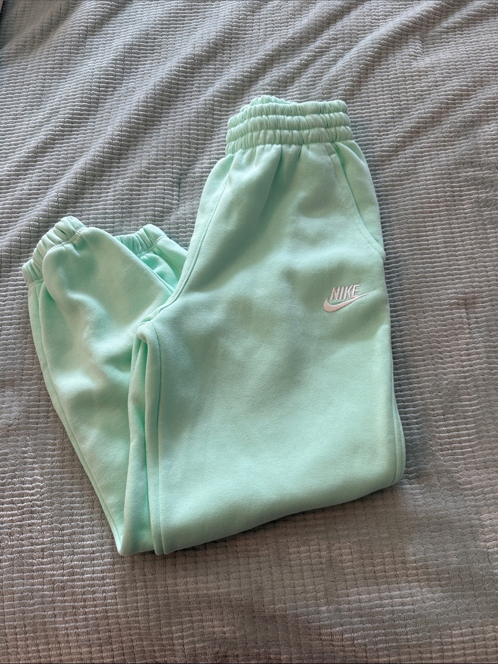 Nike Kids Mint Green Fleece Joggers with Embroidered Logo